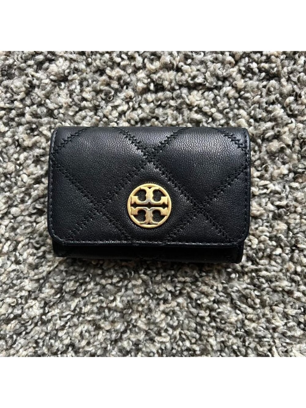 Tory Burch Willa Black Cardholder Wallet Leather Utility Designer Luxury Quilted